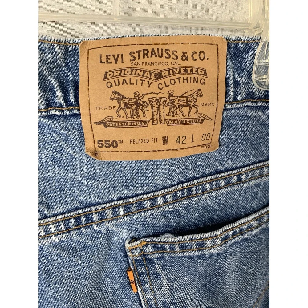 Mens Levi's 550 Sz 42 Orange Tab‎ Vintage Made USA Denim Shorts Relaxed Fit 90s